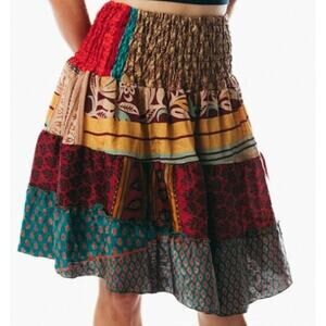 Women Bohemian Hippie Peasant Print Patchwork Mini Skirt handmade unique short